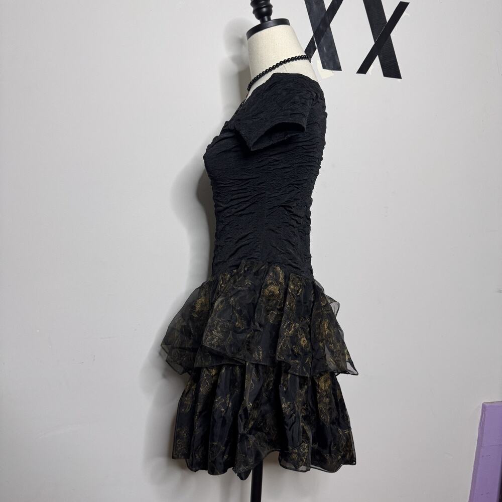 Vintage 80s Black Lace Tulle Party Girl Prom Dress • Fairy Formal Betsey Cyndi M - Picture 7 of 9